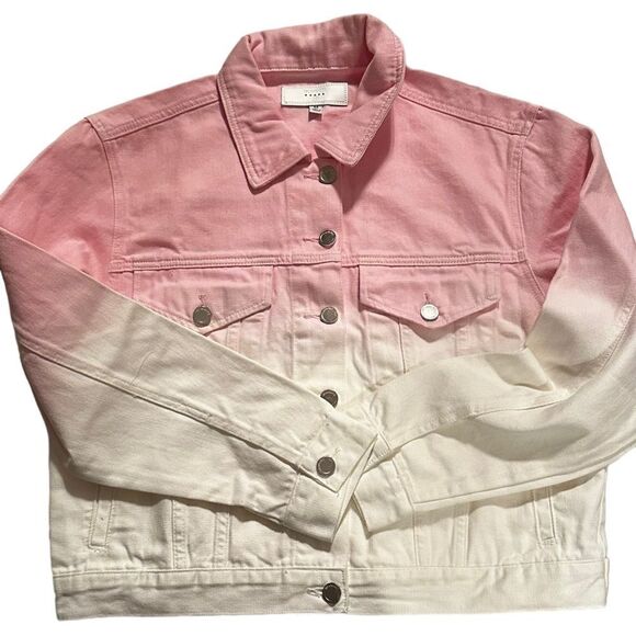 BlankNYC Pink Dip-Dyed White Twill Drop Shoulder Trucker Jacket Medium NEW - Picture 5 of 10